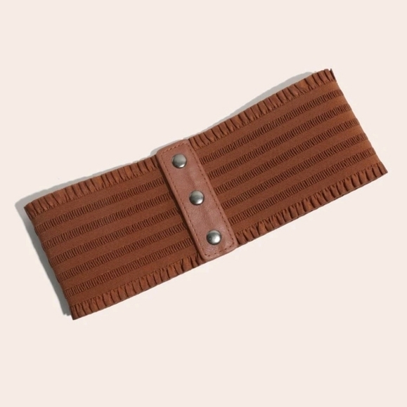 Ultra Wide Brown corset elastic boho stretch waist ruffle statement dress Belt - Picture 7 of 11